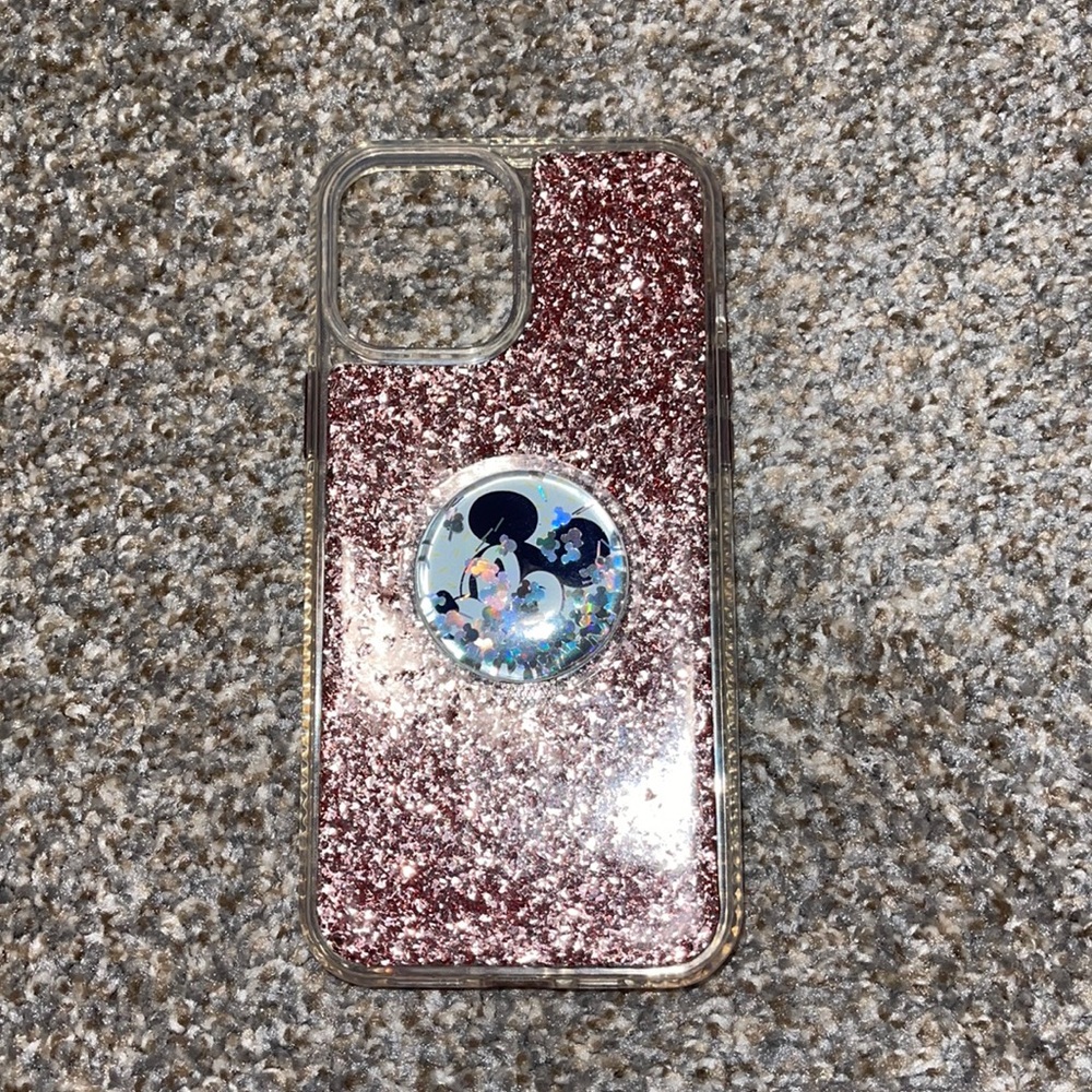 Gently Used: IPhone 12+ Pro Max Glitter Case with Mickey PopSocket